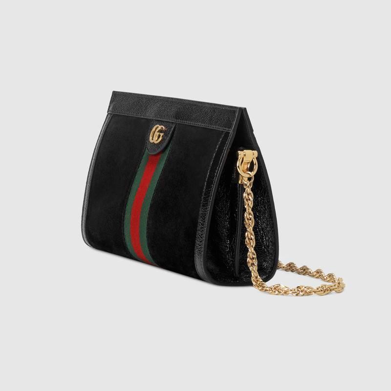 Gucci 2018春夏款 黑色麂皮 Ophidia系列小号肩背包