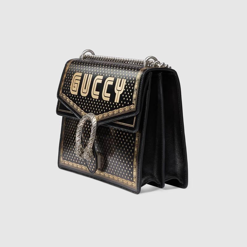 Gucci古驰 黑色Dionysus系列Guccy印花中号肩背包400235 0KLAN 1055