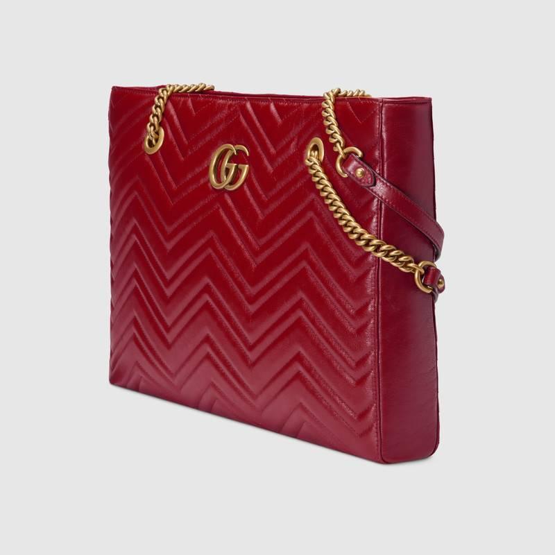 Gucci古驰 褐红色GG Marmont系列中号绗缝购物袋 524578 0OLAT 6438