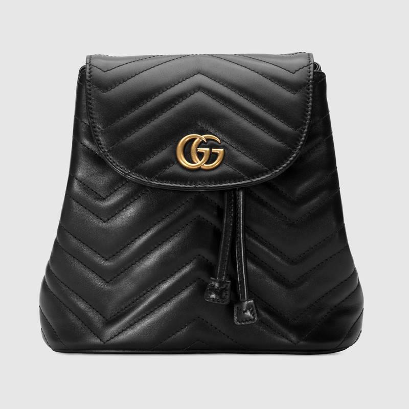 Gucci古驰 黑色GG Marmont系列绗缝双肩背包528129 DRW4T 1000