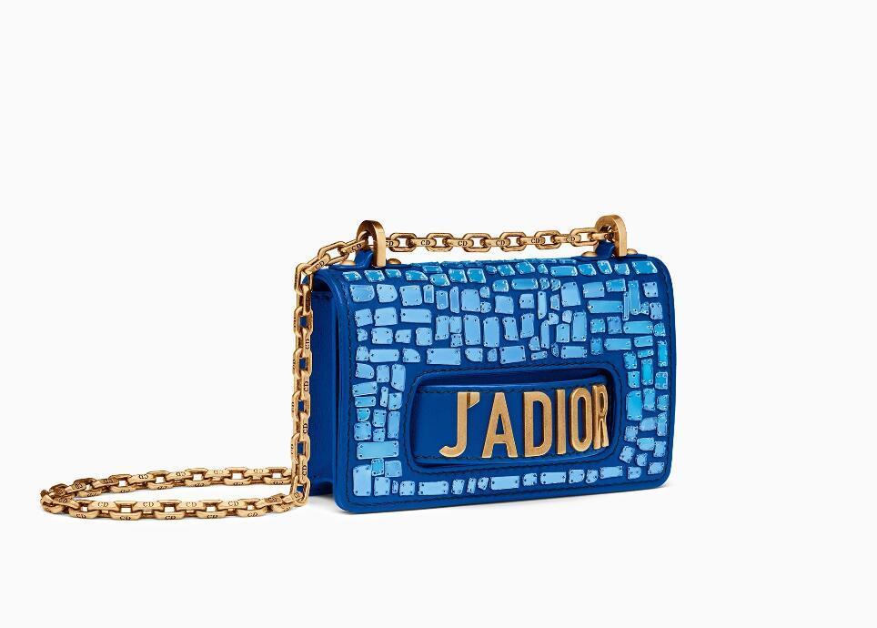Dior迪奥 J'adior蓝色光滑小牛皮翻盖式袖珍手提包