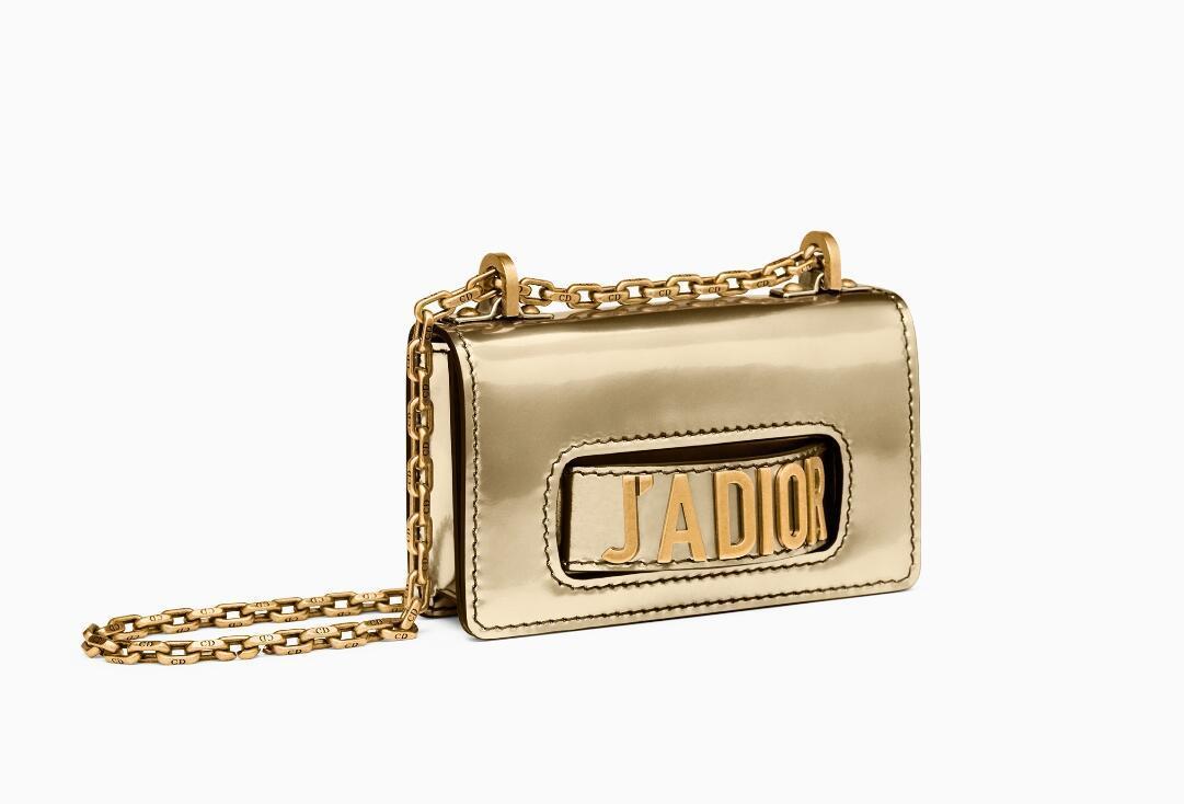 Dior迪奥 J'adior金色金属光泽小牛皮翻盖式袖珍手提包
