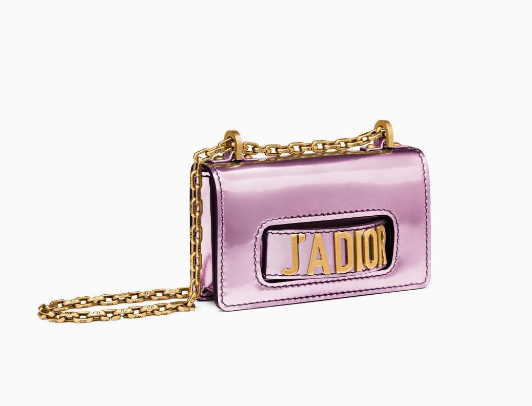 Dior迪奥 J'adior粉红色金属光泽小牛皮翻盖式袖珍手提包