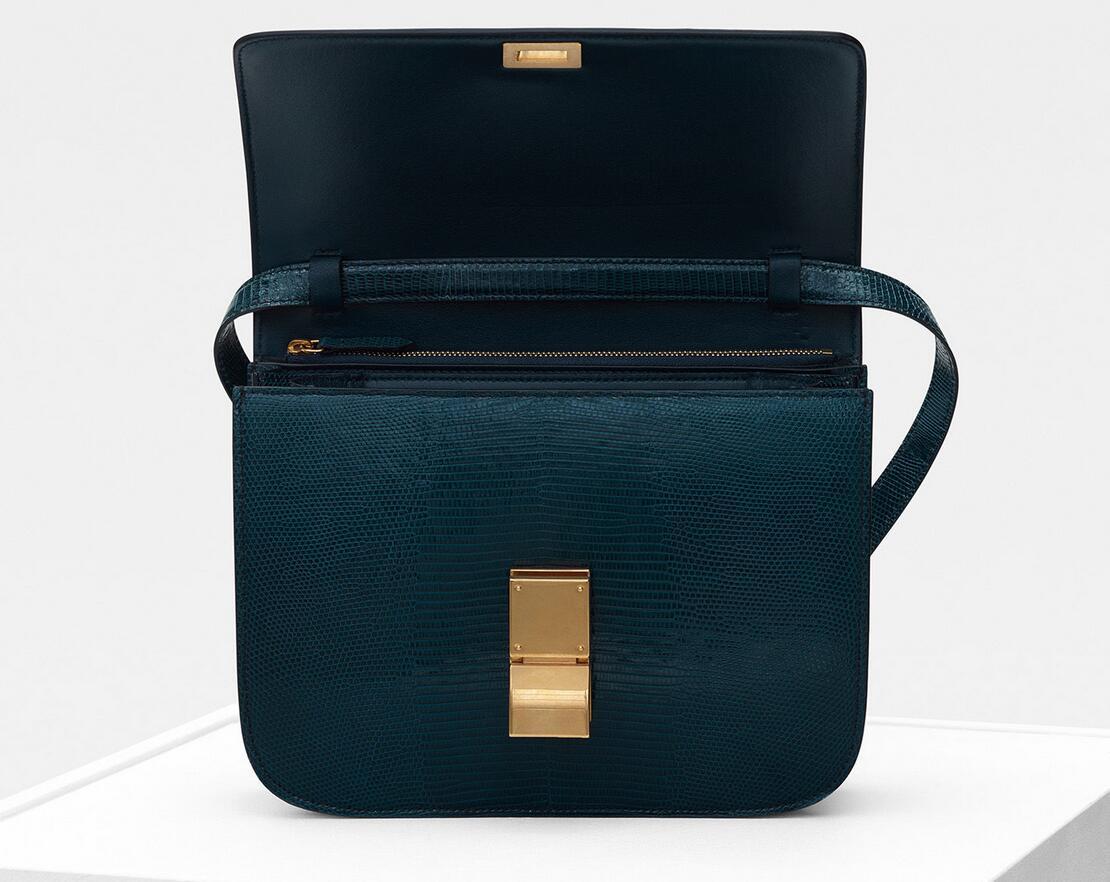 赛琳celine classic box 深海蓝 中号蜥蜴皮手袋