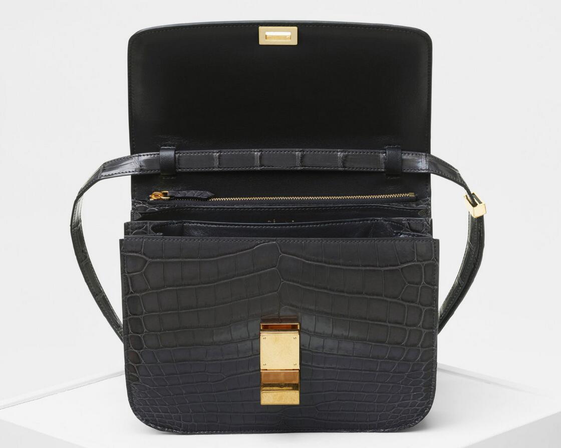 赛琳celine classic box 碳灰色 中号鳄鱼皮 肩背和斜挎手袋