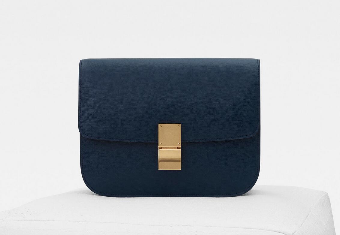 celine classic box 深海蓝 中号软木纹小牛皮手袋