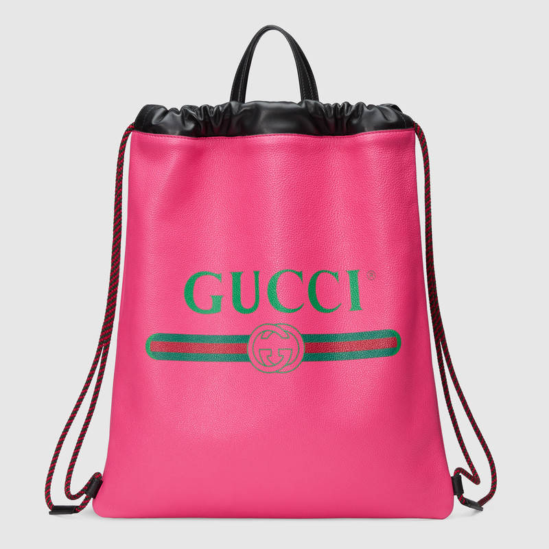 Gucci古驰 粉色皮革 标识印花 抽绳背包 494053 0GCBT 8841