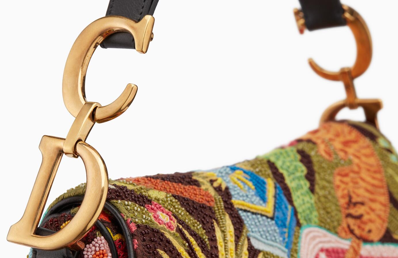 迪奥 Dior Saddle丝线和珠绣“土”元素图案帆布手提包 M0446CRDC_M986
