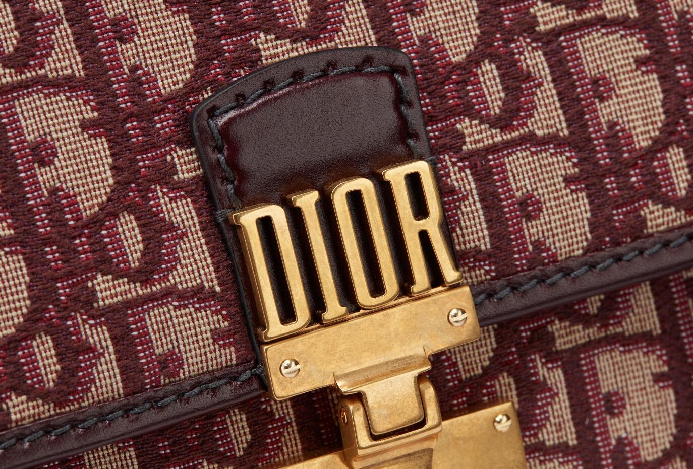 迪奥 Dior Dioraddict酒红色Dior Oblique提花帆布手提包 点缀小母牛皮