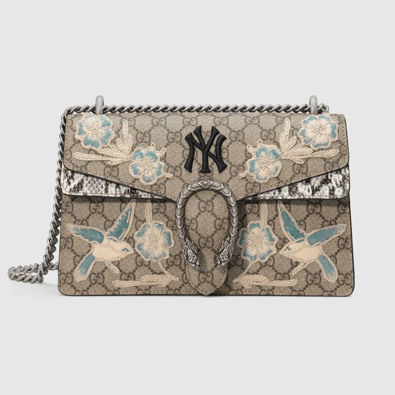 gucci Dionysus系列NY Yankees™贴饰小号肩背包 米色/乌木色