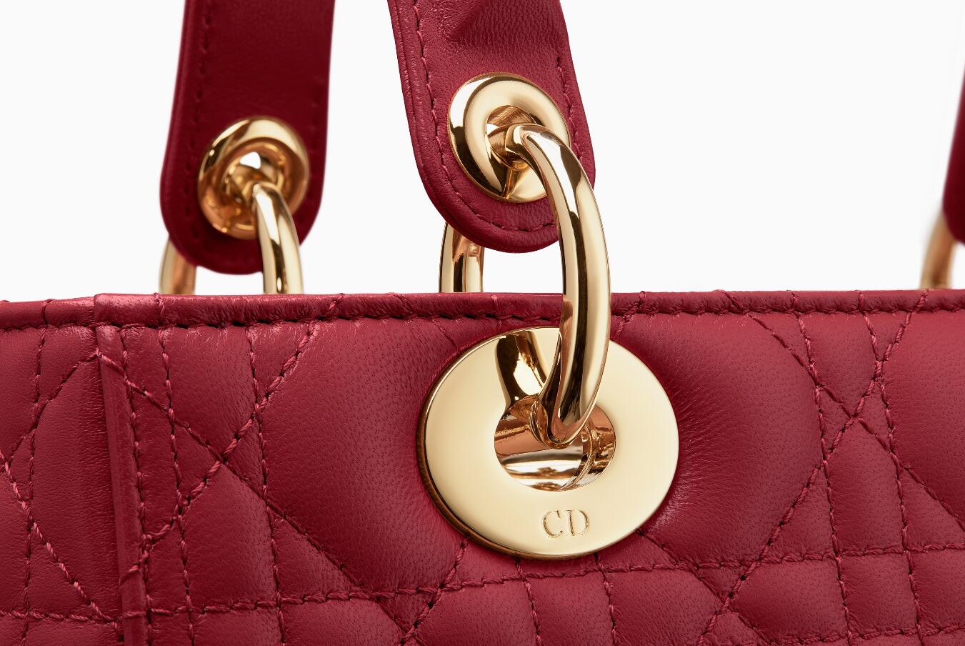 迪奥戴妃包 价格和图片 Lady Dior红色藤格纹小羊皮手提包