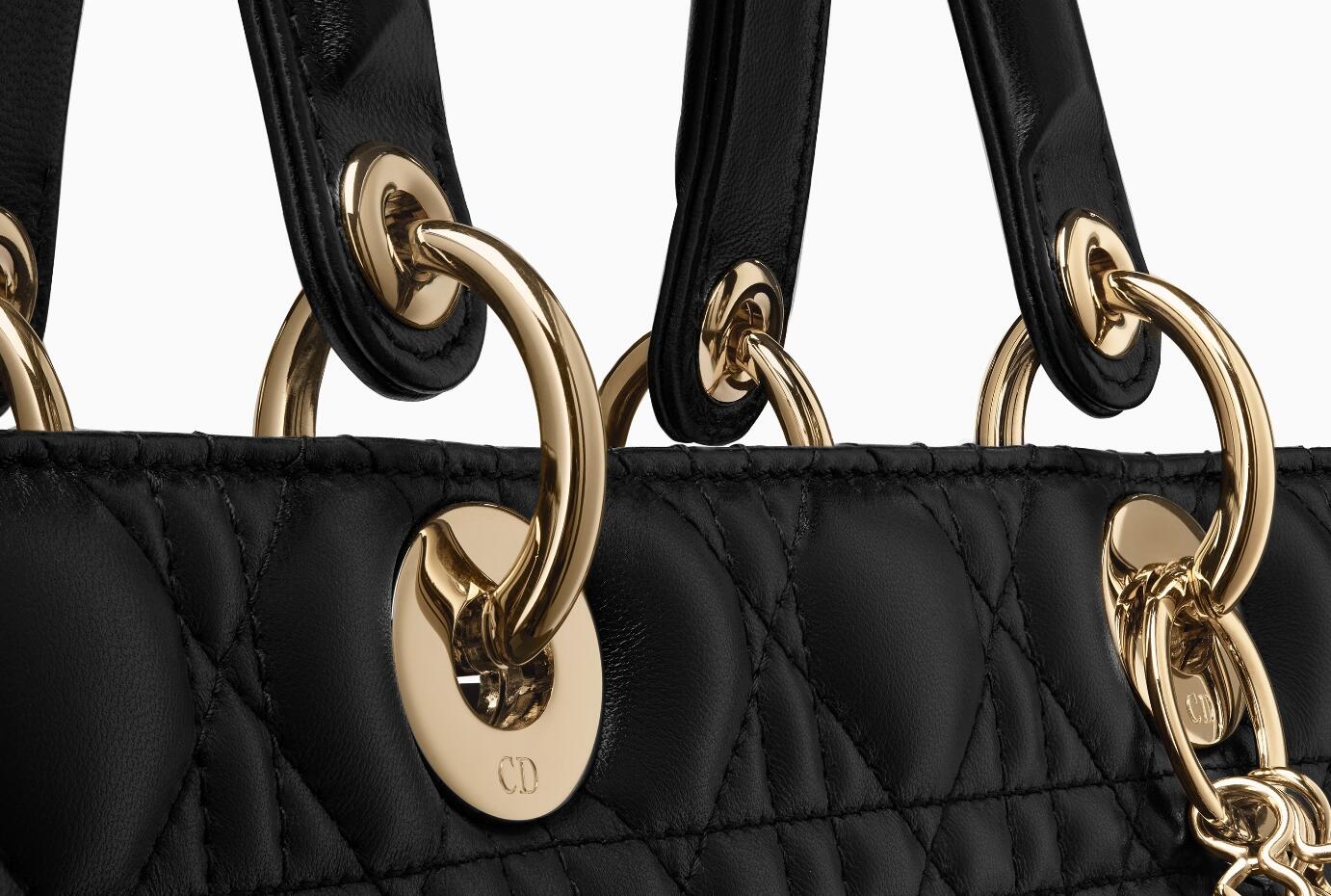 迪奥Dior LADY DIOR黑色小羊皮大手提包 饰以Dior品牌经典藤格纹戴妃包