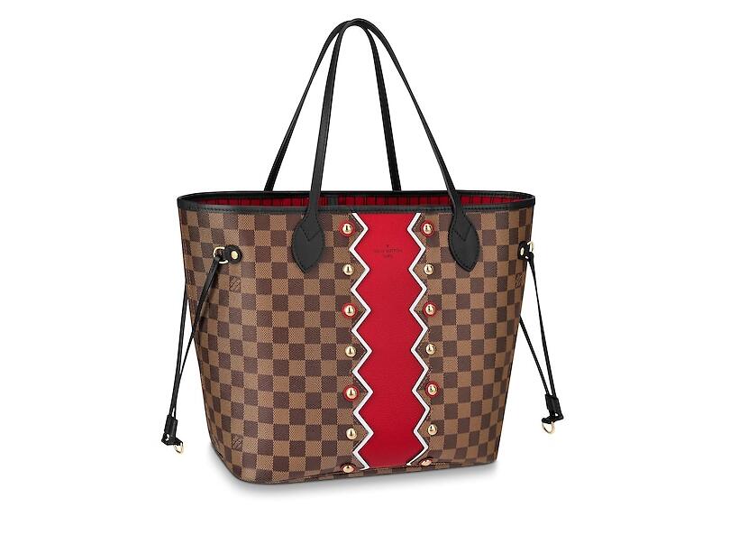 路易威登 LV Neverfull 中号手袋 N40047饰粒纹 宝石红锯齿形条纹