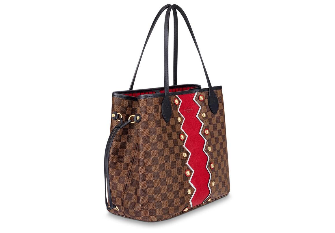 路易威登 LV Neverfull 中号手袋 N40047饰粒纹 宝石红锯齿形条纹