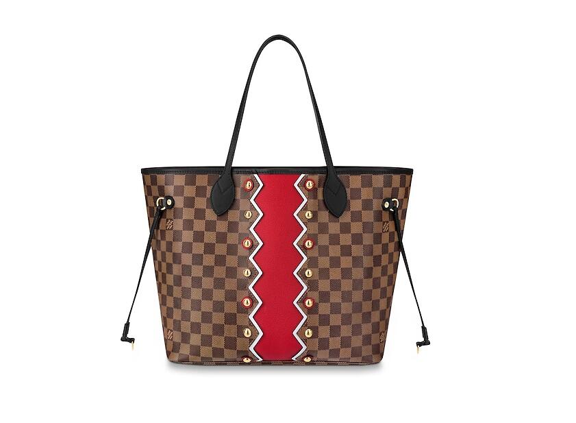 路易威登 LV Neverfull 中号手袋 N40047饰粒纹 宝石红锯齿形条纹