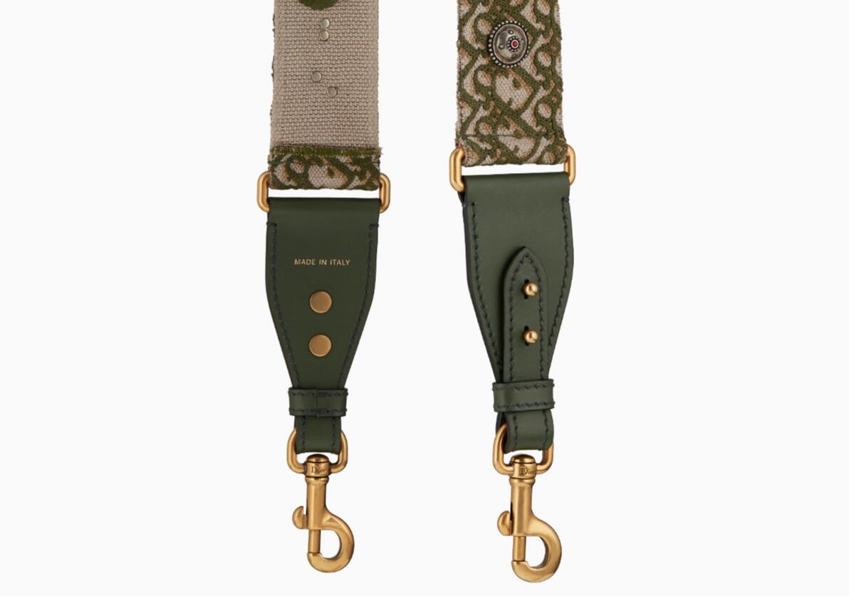 迪奥dior 绿色Dior Oblique帆布肩背带，点缀饰章和小母牛皮