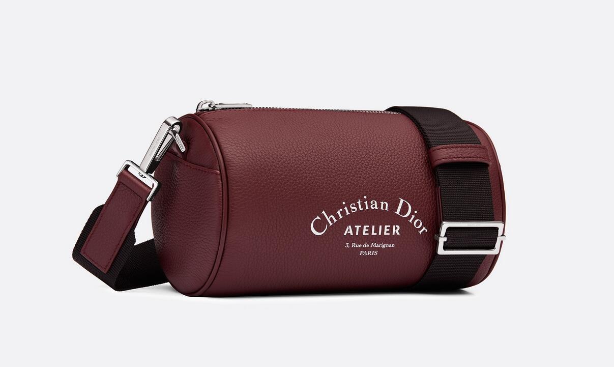 迪奥Dior Roller酒红色粒面触感小牛皮和 Christian Dior Atelier印花手拿包