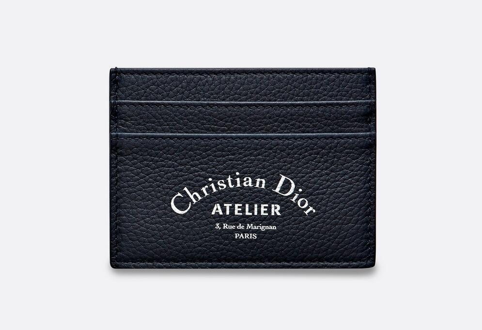 迪奥黑色 橘色粒面触感小牛皮和“Christian Dior Atelier”印花卡套