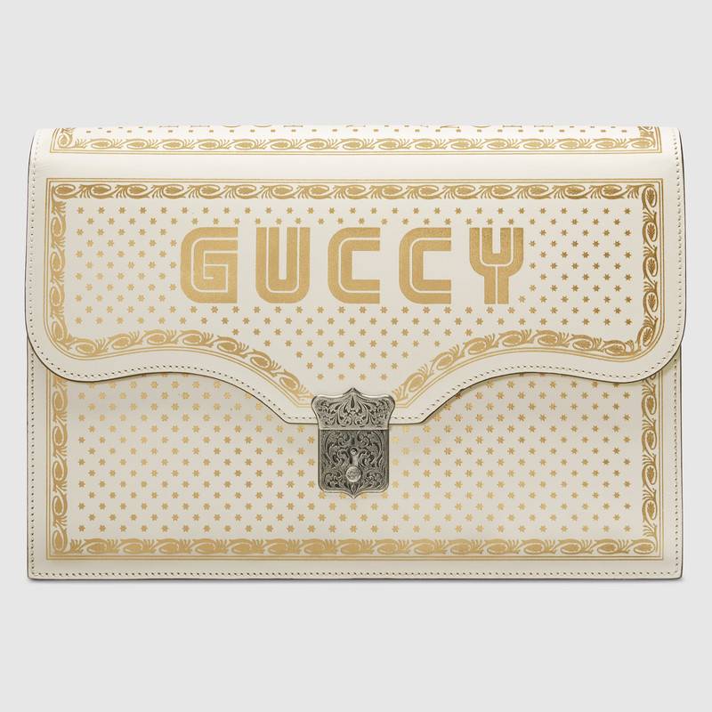 Gucci 白色皮革Guccy印花文件袋 510422 0GUWN 8725