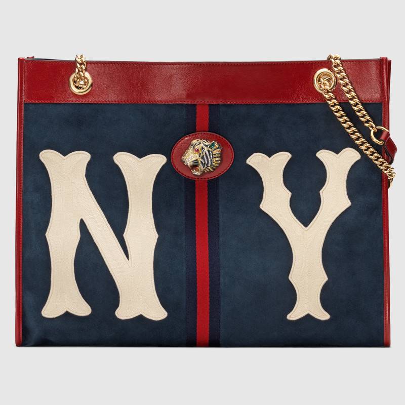 Gucci NY Yankees™贴饰大号购物袋 深蓝色麂皮537219 0X7CX 4071