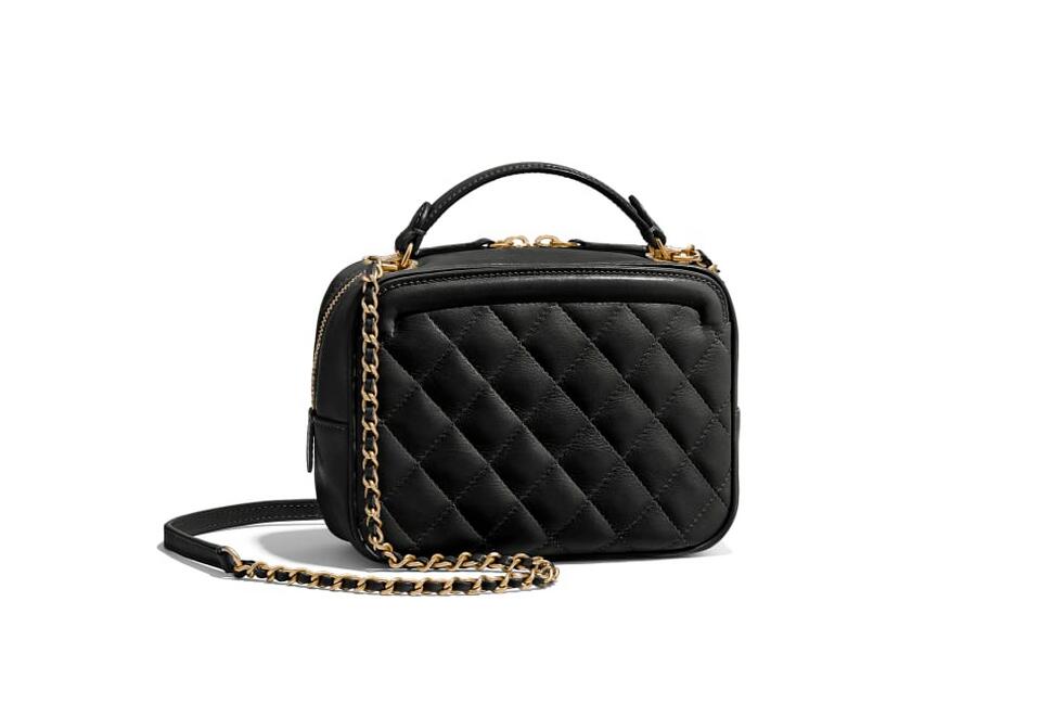 香奈儿 Chanel 化妆包图片 黑色小牛皮与金色金属