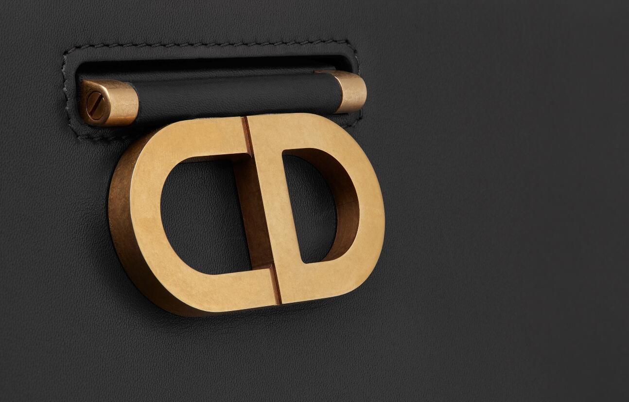 迪奥Dior CD Hobo黑色柔软小牛皮手提包 复古金色金属配饰