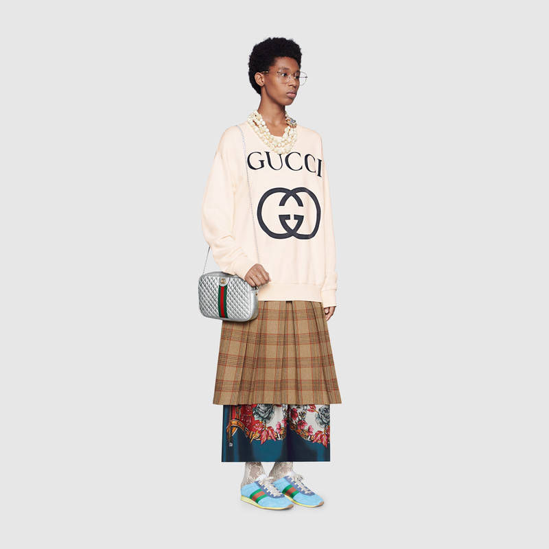 Gucci古驰 银色层压皮革小号肩背包541051 0U12T 8562