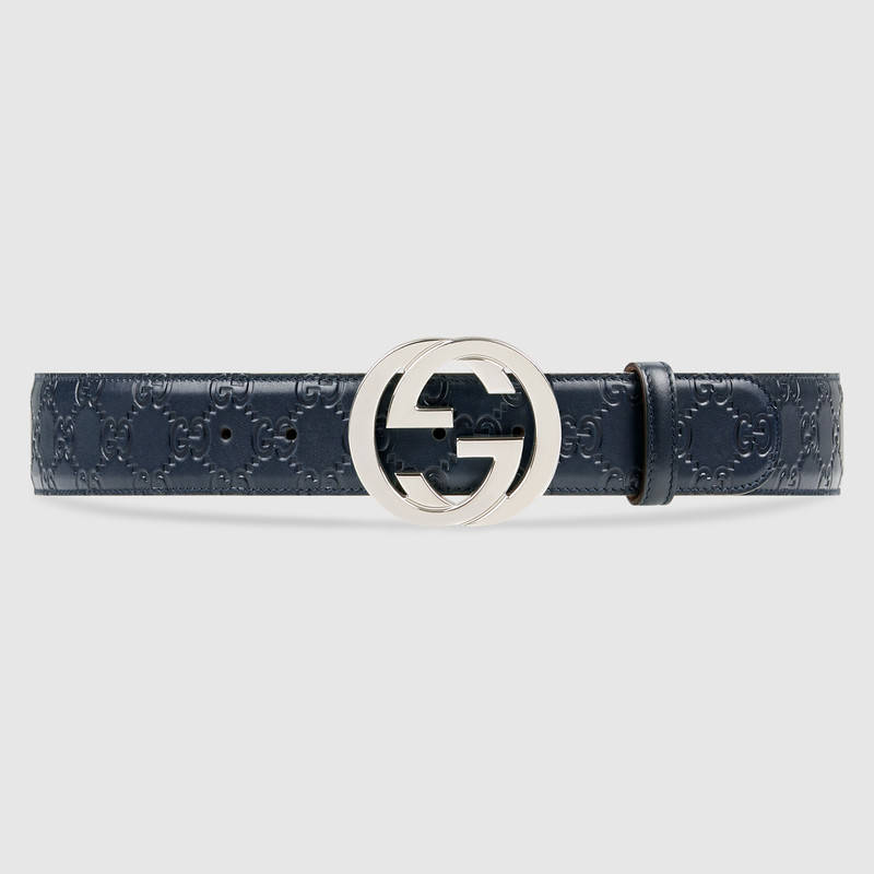 Gucci 蓝色Signature 皮革腰带411924 CWC1N 4009