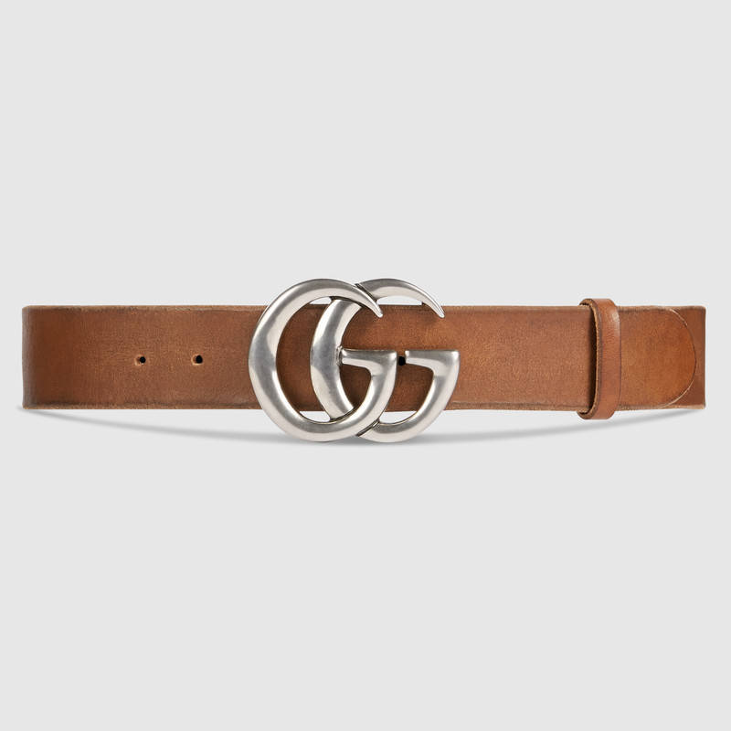 Gucci 棕色皮革腰带 互扣式GG带扣 406831 CVE0N 2535