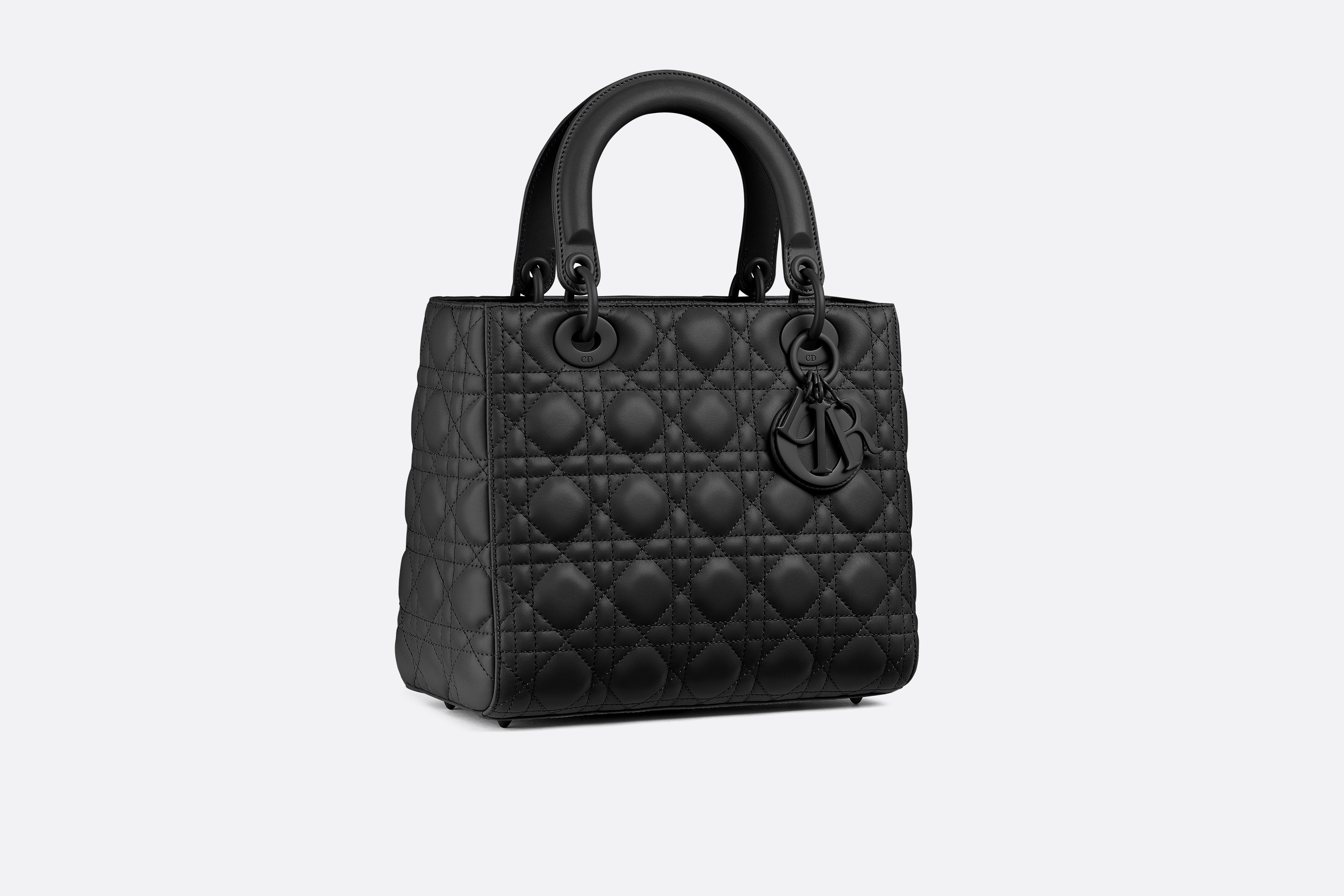 迪奥包包官网价格 Lady Dior黑色藤格纹哑光小牛皮翻盖式手提包