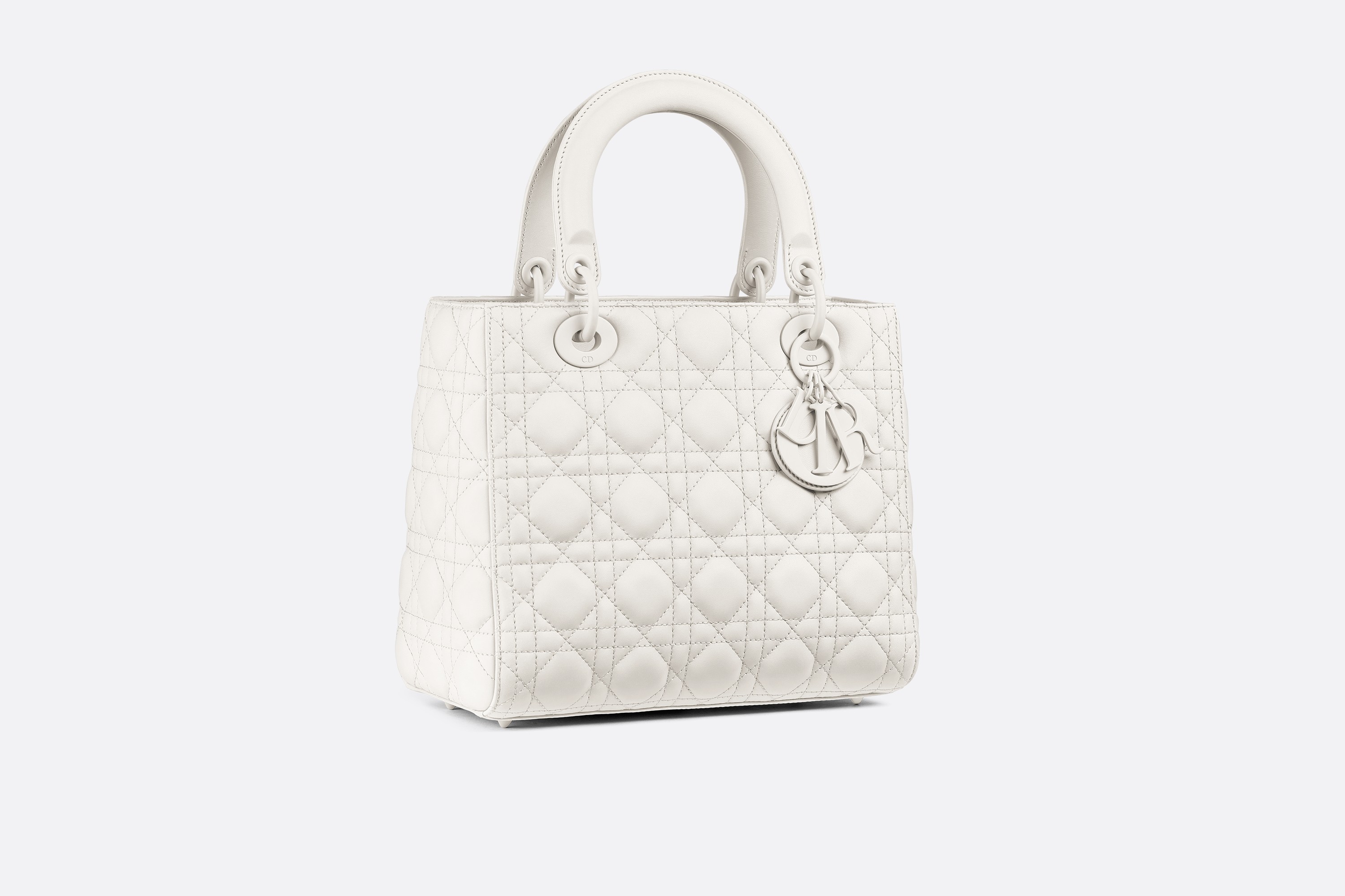 迪奥包包官网价格 Lady Dior原色藤格纹哑光小牛皮翻盖式手提包