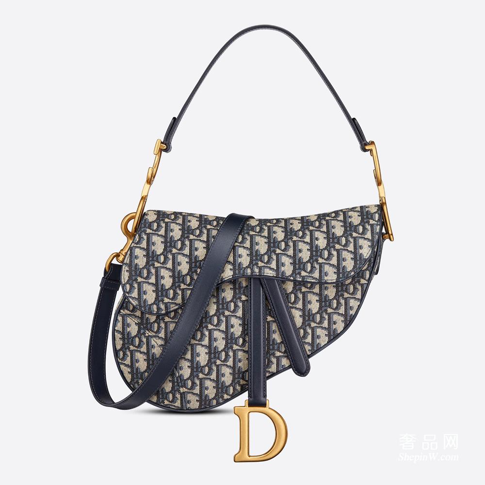 DIOR 迪奥马鞍包的价格和图片 配肩带 蓝色 Oblique 印花搭配