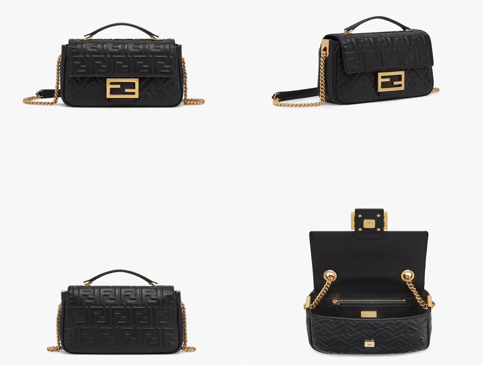 芬迪女包价格及图片新款 Fendi Iconic Baguette 中长链手袋 黑色 纳帕皮革