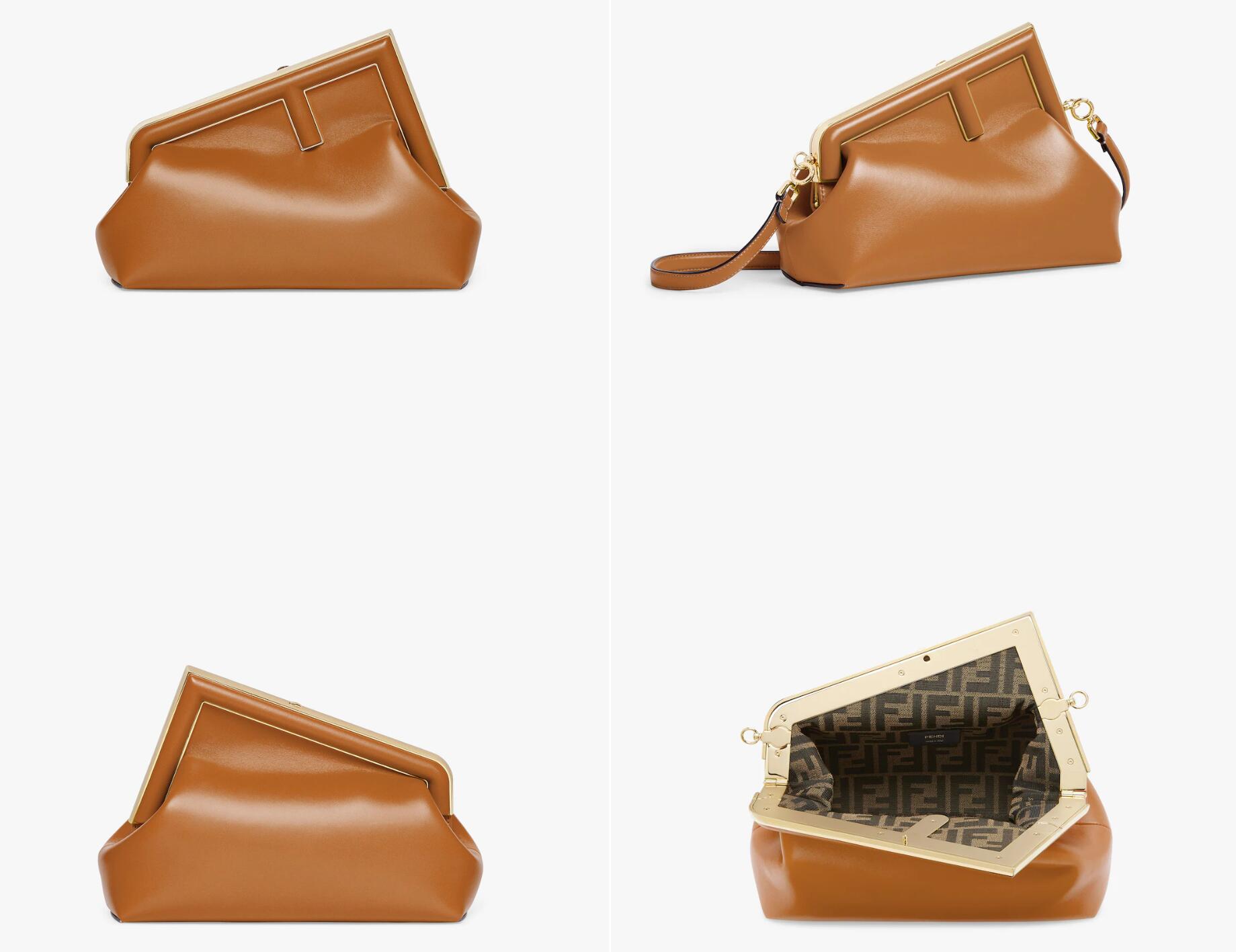 芬迪女包官方网站 Fendi First Midi手袋 棕色皮革手袋