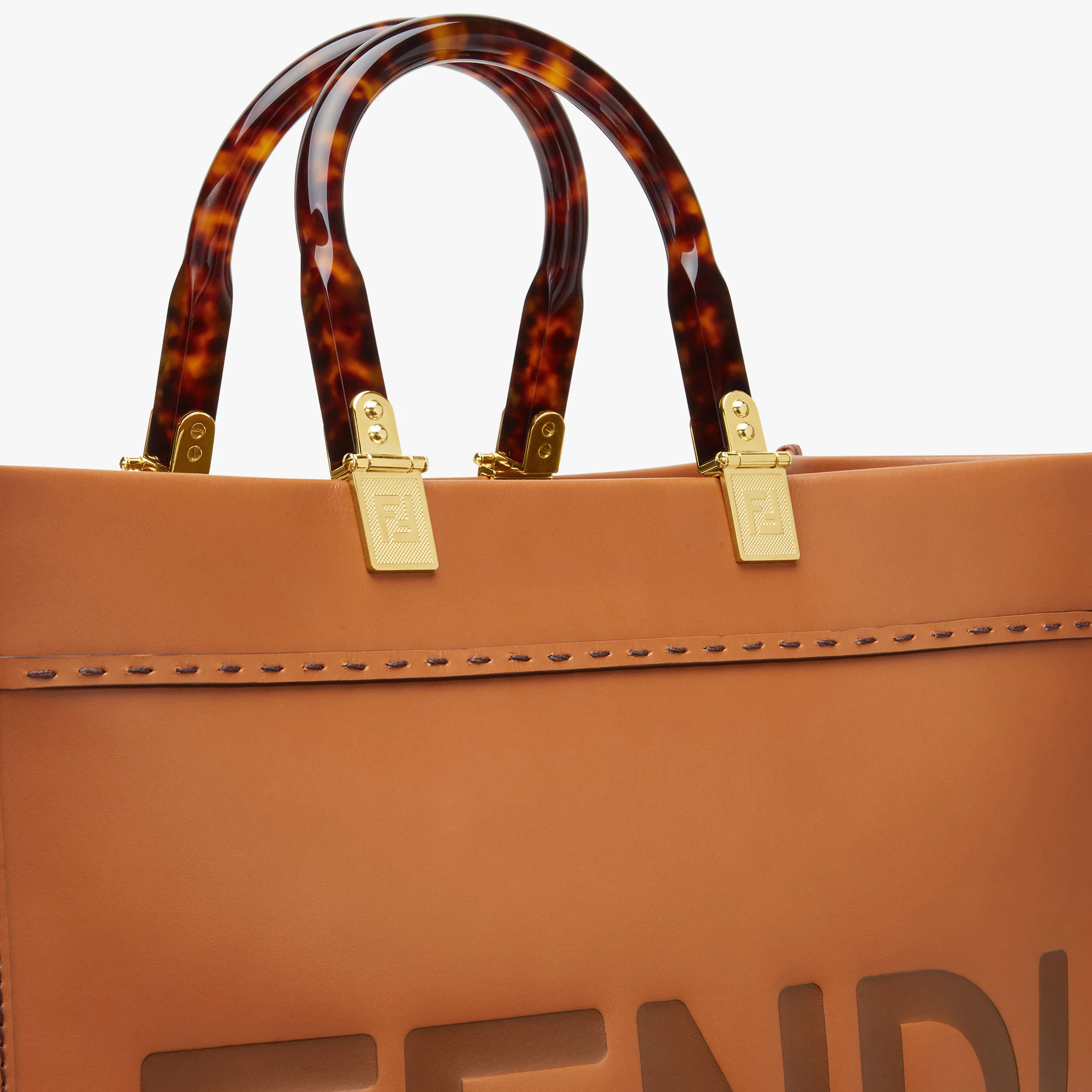 芬迪女包官网价格 Fendi Sunshine中号棕色皮革手提袋 中号阳光购物袋