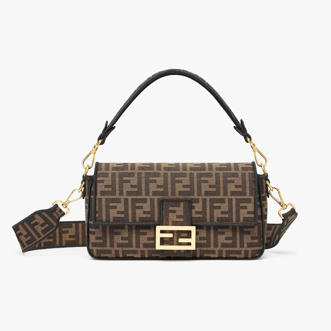 芬迪中国官方网站 Fendi conic Baguette中号手袋，棕色提花布料手袋