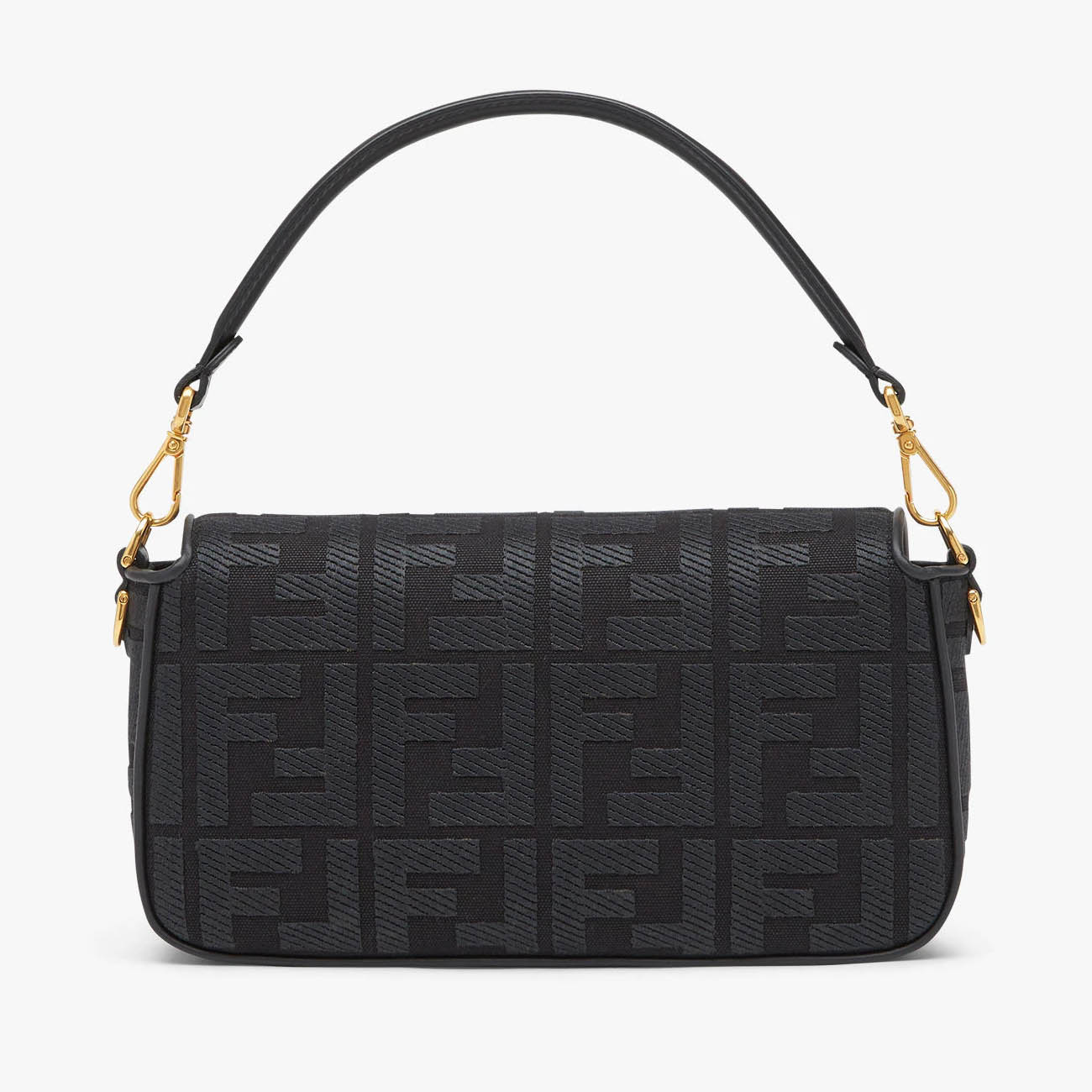 芬迪包包官网价格图片 Fendi Baguette手袋 中号 黑色FF帆布手袋