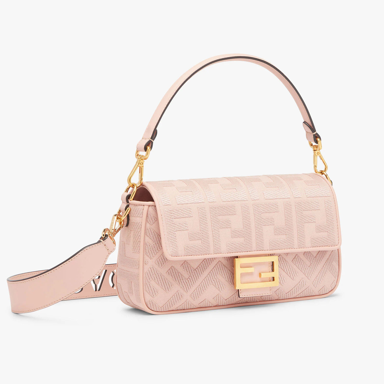 芬迪包包官网价格 Fendi Baguette 中号 粉红色FF帆布手袋