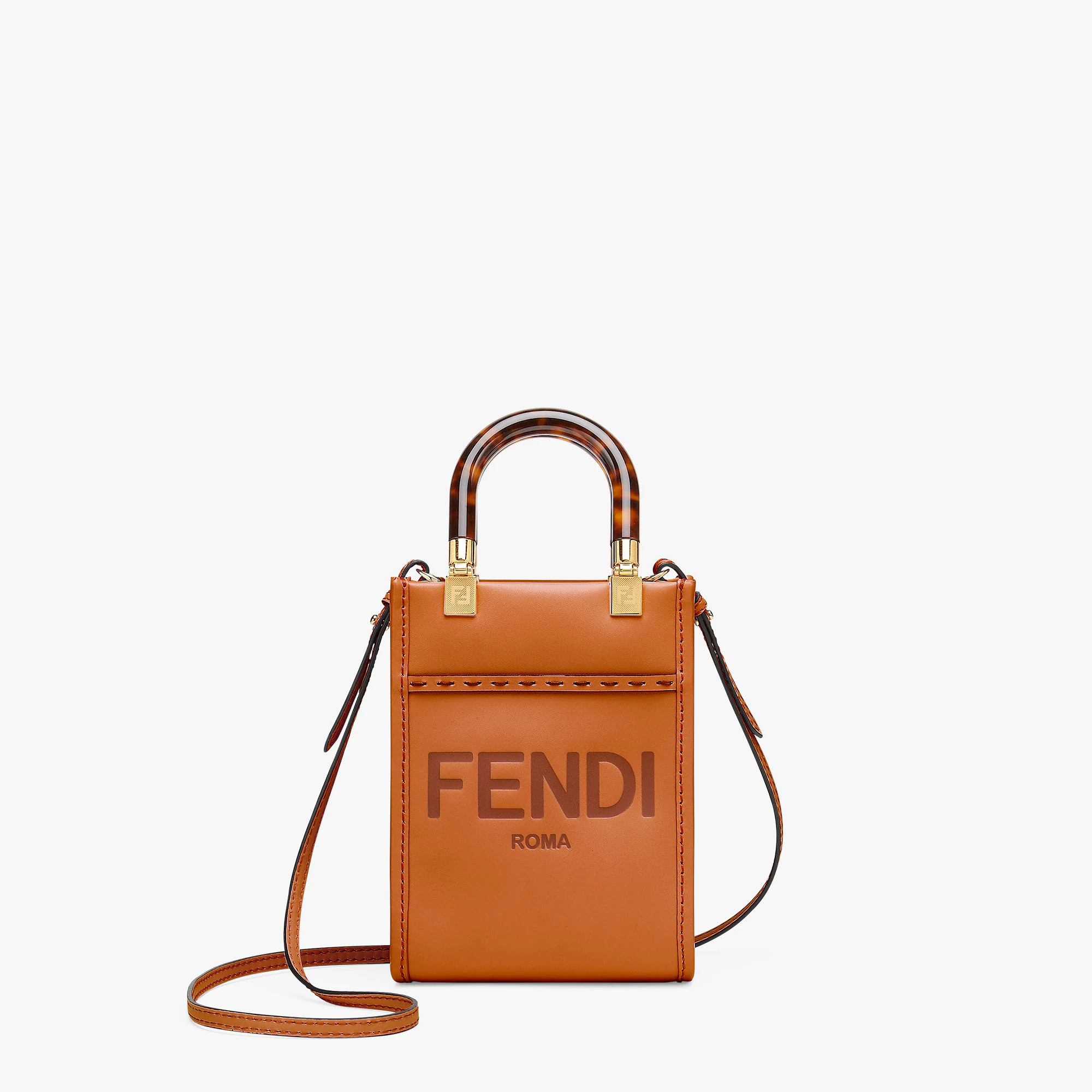 芬迪女包官网价格 Fendi Sunshine迷你手提袋 棕色皮革迷你手袋