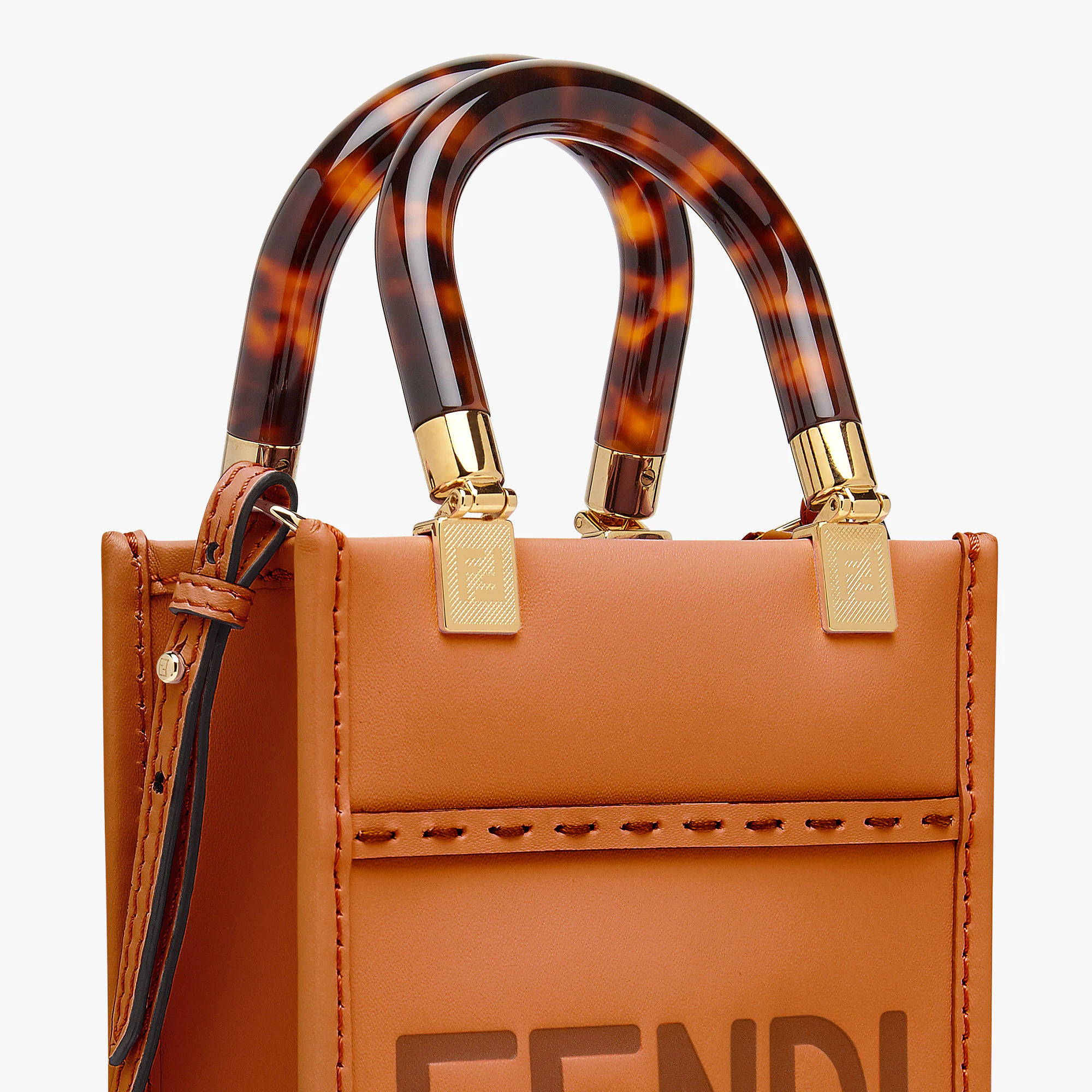 芬迪女包官网价格 Fendi Sunshine迷你手提袋 棕色皮革迷你手袋