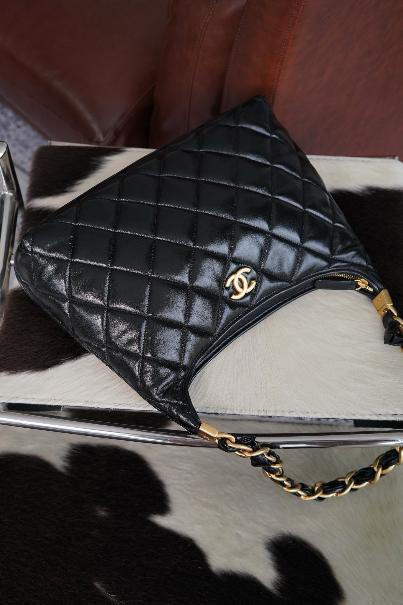 CHANEL女包官网旗舰店 新款24高级手工坊 大号黑色Hobo流浪包