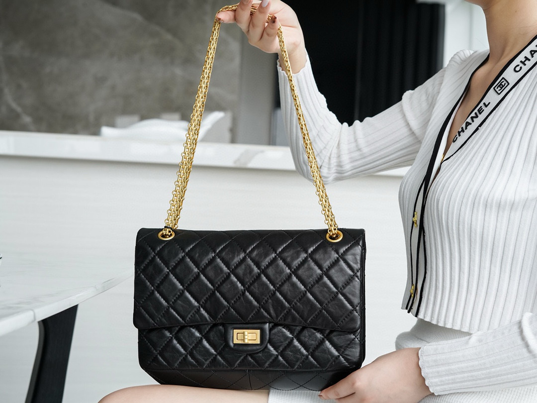 Chanel香奈儿品牌正品包包官网官方经典系列 大号黑金2.55手袋