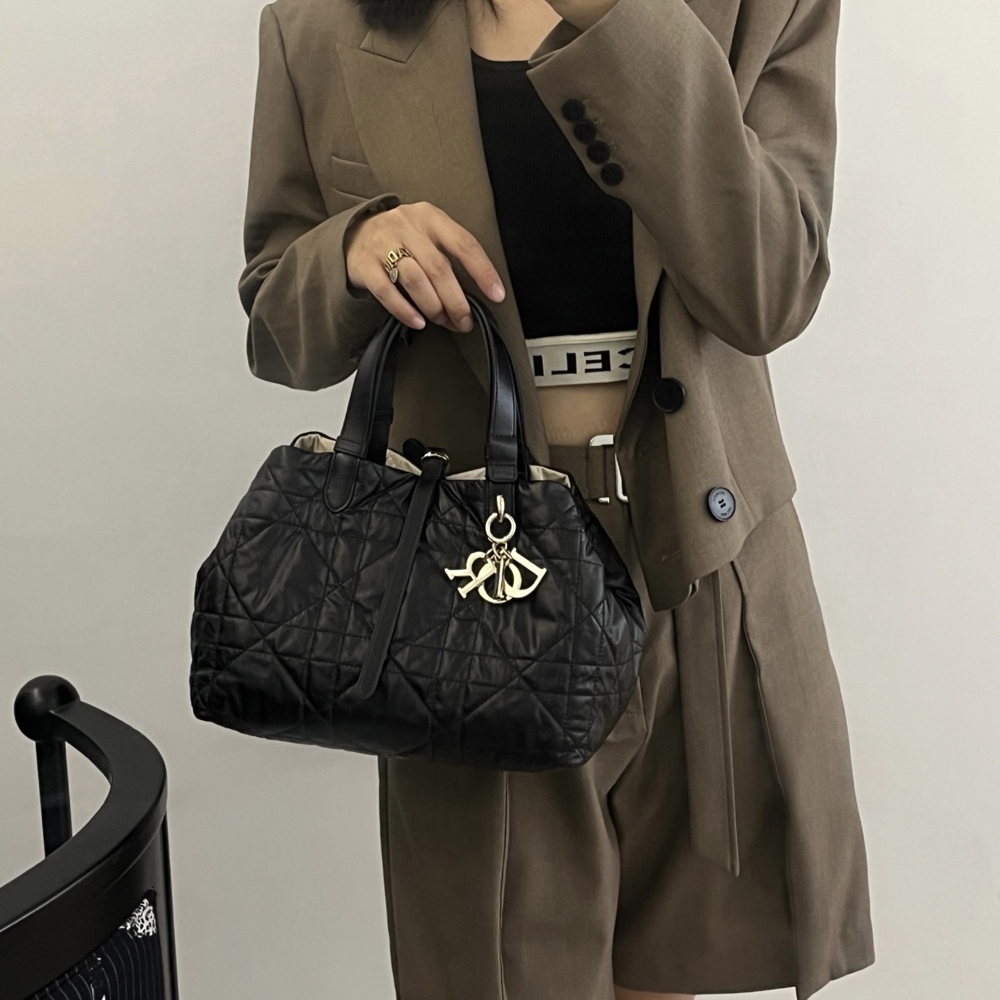 New York USA Dior包包代购多少钱 新款Toujours双面黑色菱格小牛皮手提包