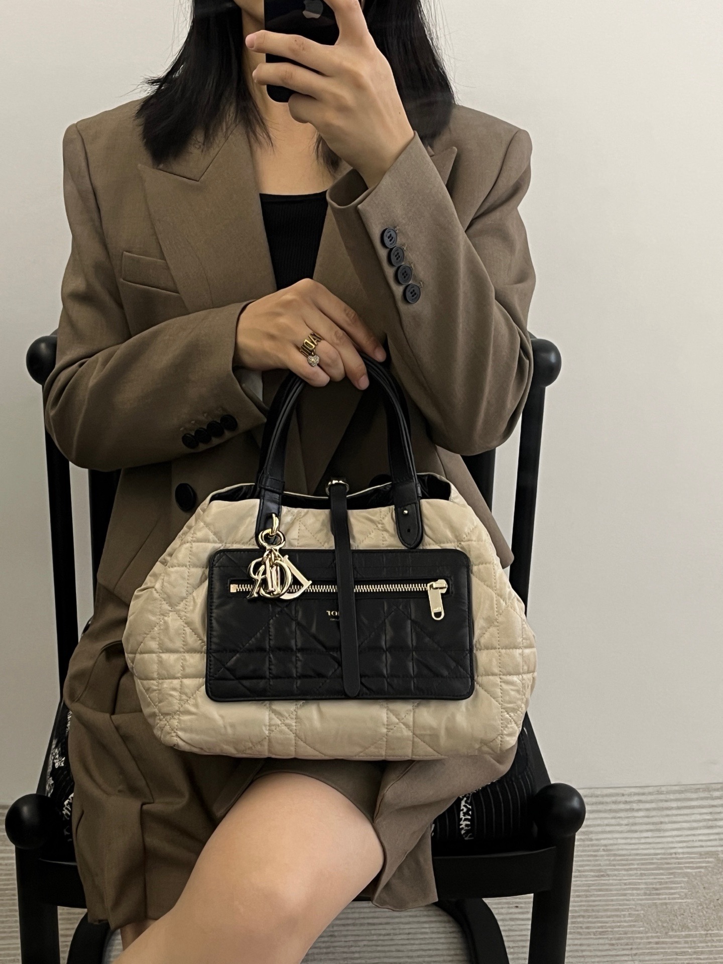 New York USA Dior包包代购多少钱 新款Toujours双面黑色菱格小牛皮手提包