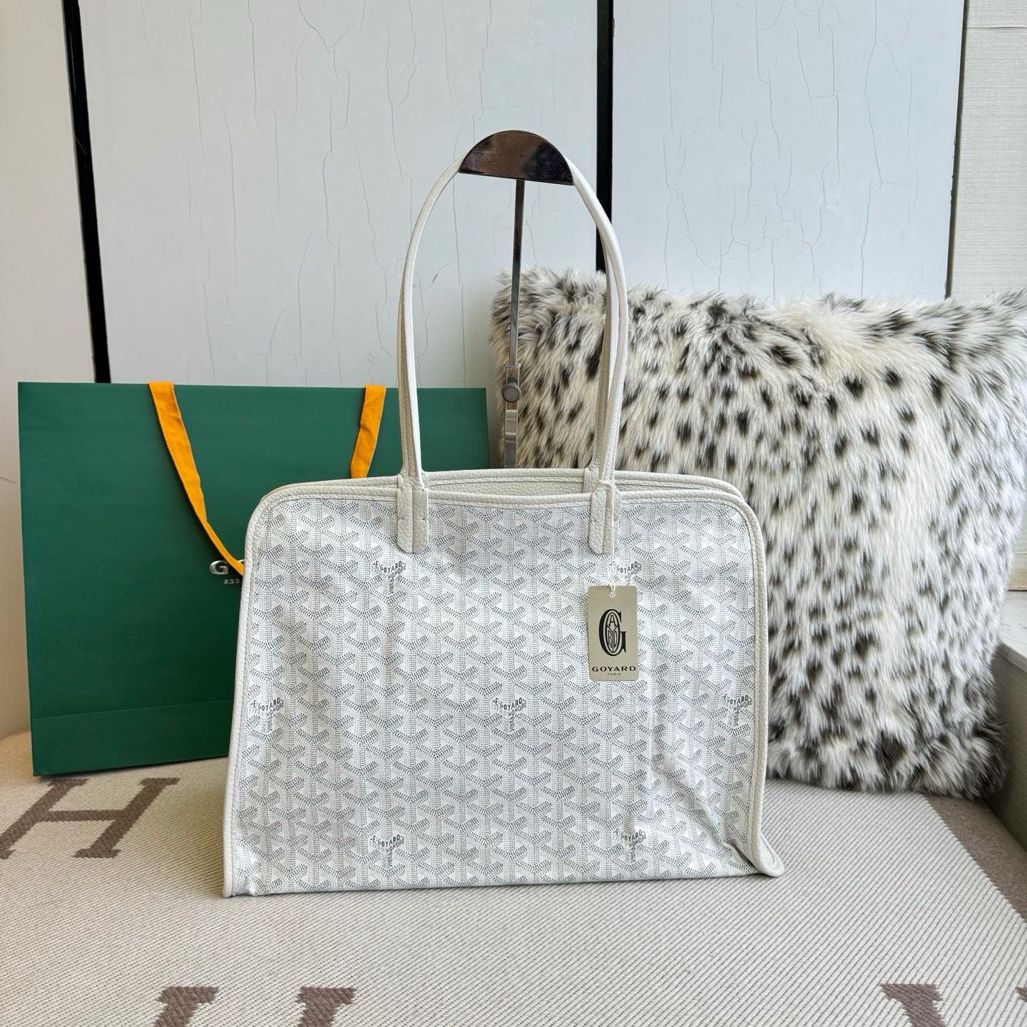 Goyard戈雅包包中国官网代购新款Hardy托特包 白色帆布小牛皮