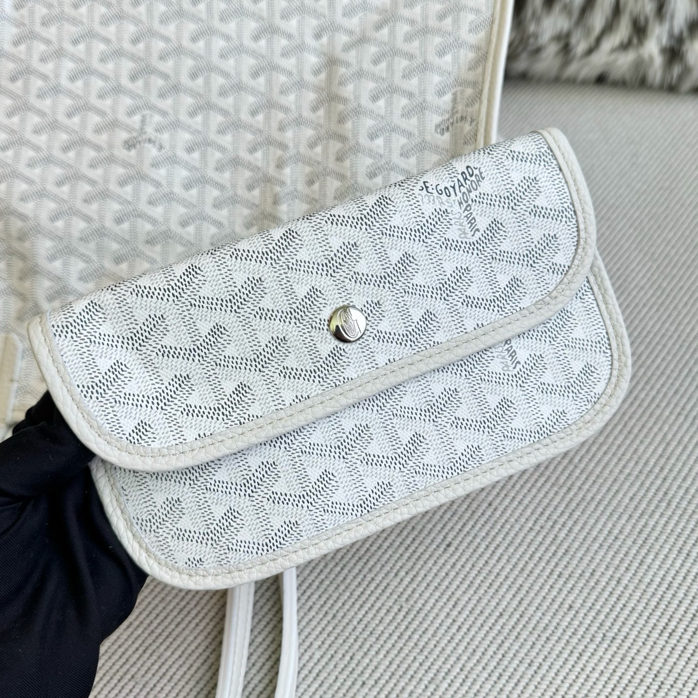Goyard戈雅包包中国官网代购新款Hardy托特包 白色帆布小牛皮