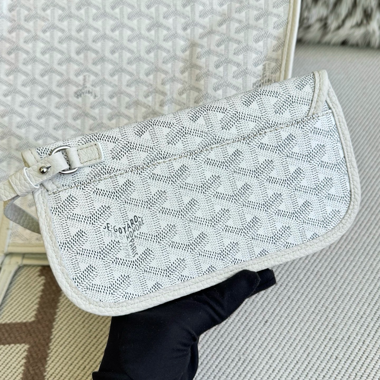 Goyard戈雅包包中国官网代购新款Hardy托特包 白色帆布小牛皮