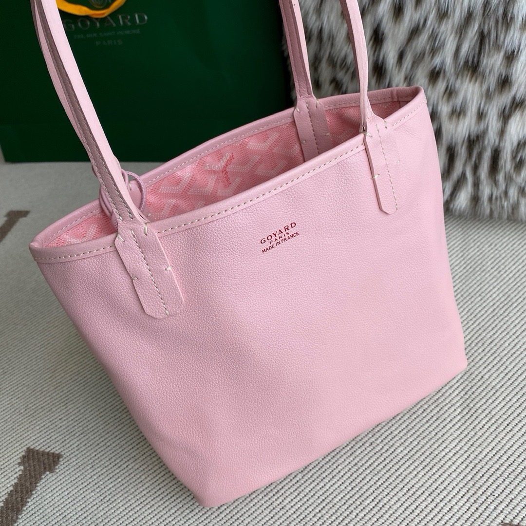 Goyard戈雅新款Anjou Mini Tote经典菜篮子双面购物袋托特子母包 粉色单肩手提包